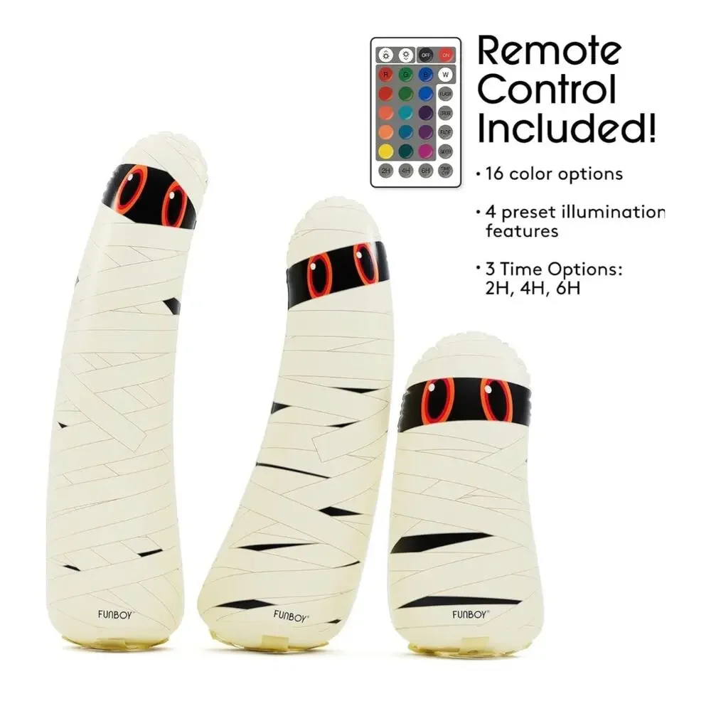 FUNBOY Light-Up Inflatable Halloween Mummy Ghosts, 3-Piece Cordless Set